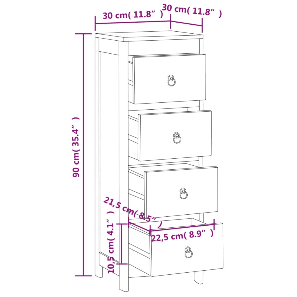 vidaXL Συρταριέρα 30 x 30 x 90 εκ. από Μασίφ Ξύλο Teak