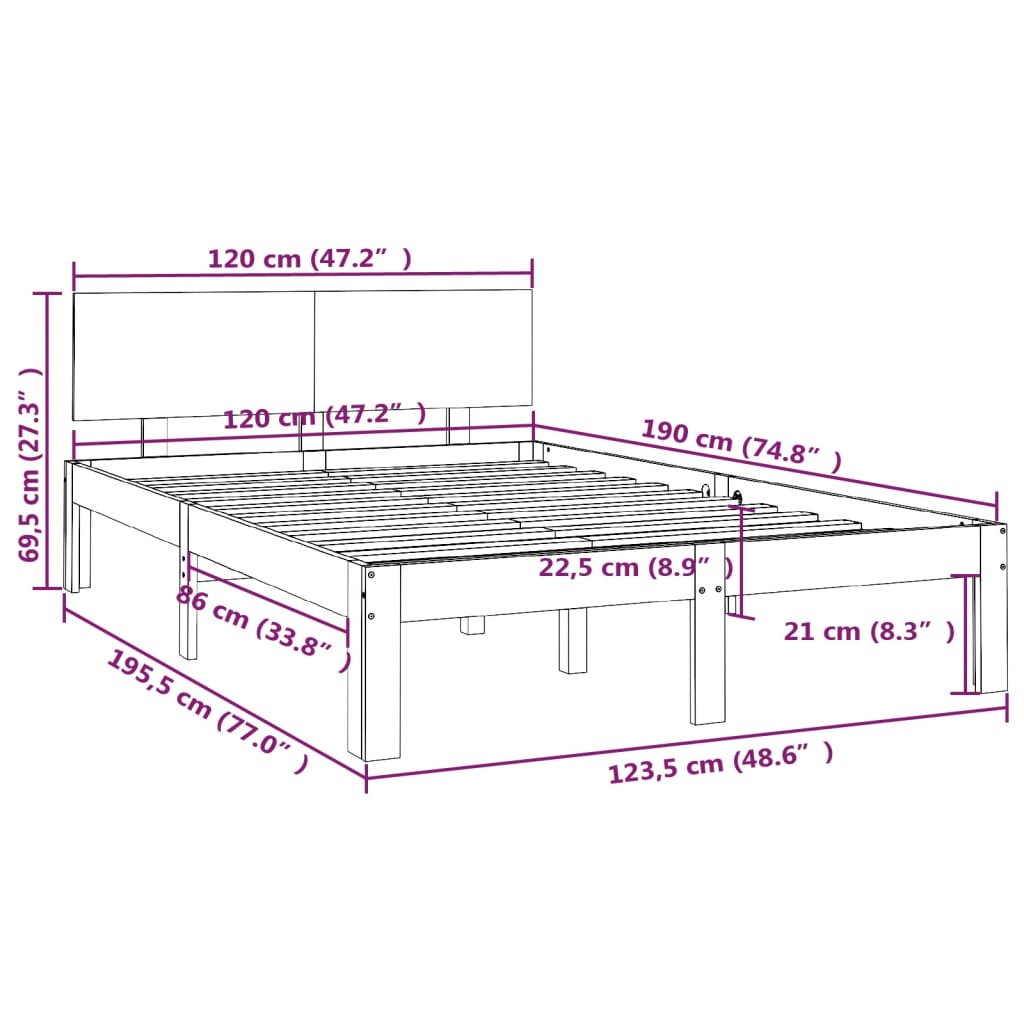 Πλαίσιο Κρεβατιού 120 x 190 εκ. από Μασίφ Ξύλο