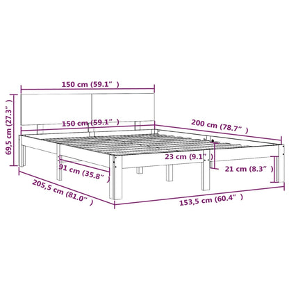 vidaXL Πλαίσιο Κρεβατιού Μελί 150 x 200 εκ. Μασίφ Ξύλο King Size