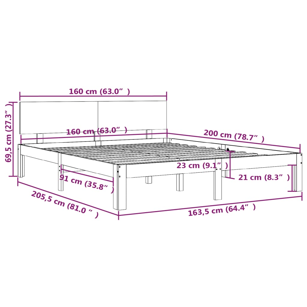 vidaXL Πλαίσιο Κρεβατιού Λευκό 160 x 200 εκ. από Μασίφ Ξύλο Πεύκου