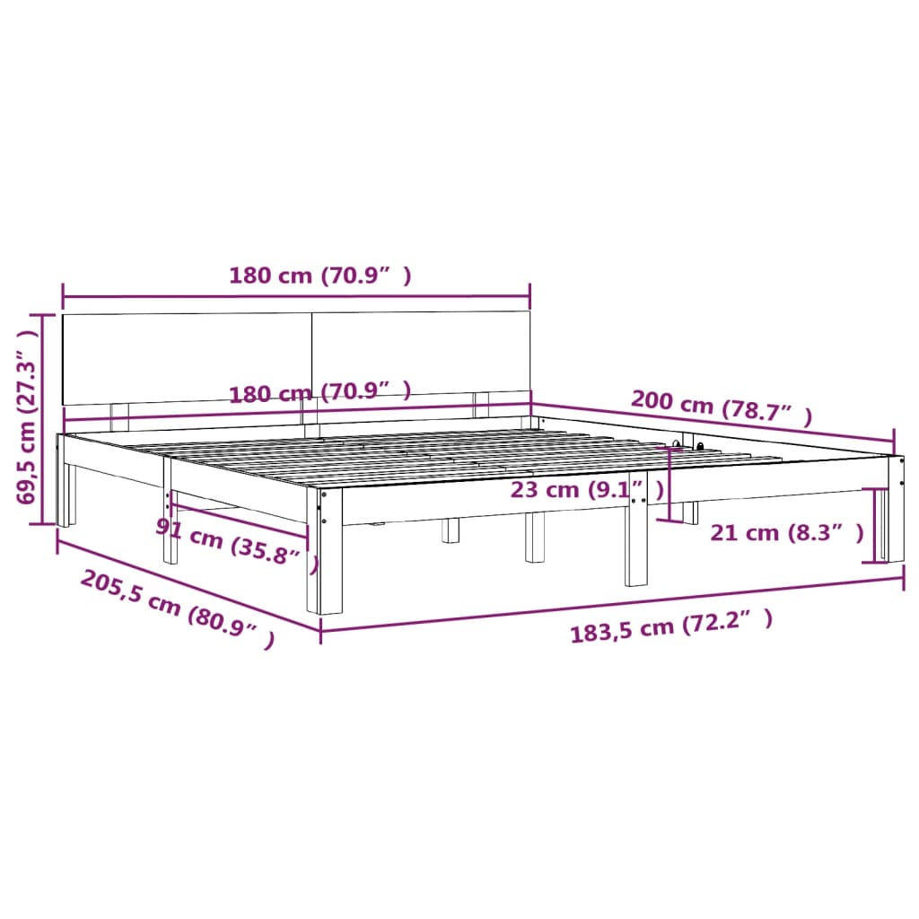 vidaXL Πλαίσιο Κρεβατιού Μελί 180 x 200 εκ. Μασίφ Ξύλο Super King