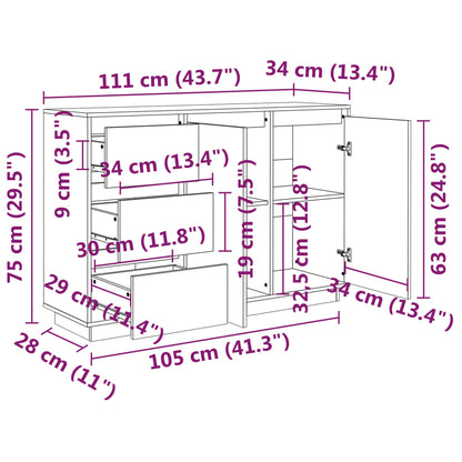 vidaXL Συρταριέρα Γκρι 111x34x75 εκ. από Μασίφ Ξύλο Πεύκου