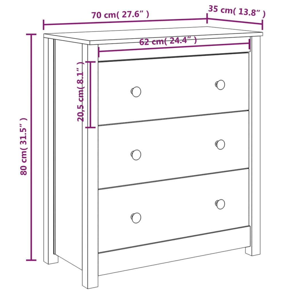 vidaXL Συρταριέρα 70 x 35 x 80 εκ. από Μασίφ Ξύλο Πεύκου