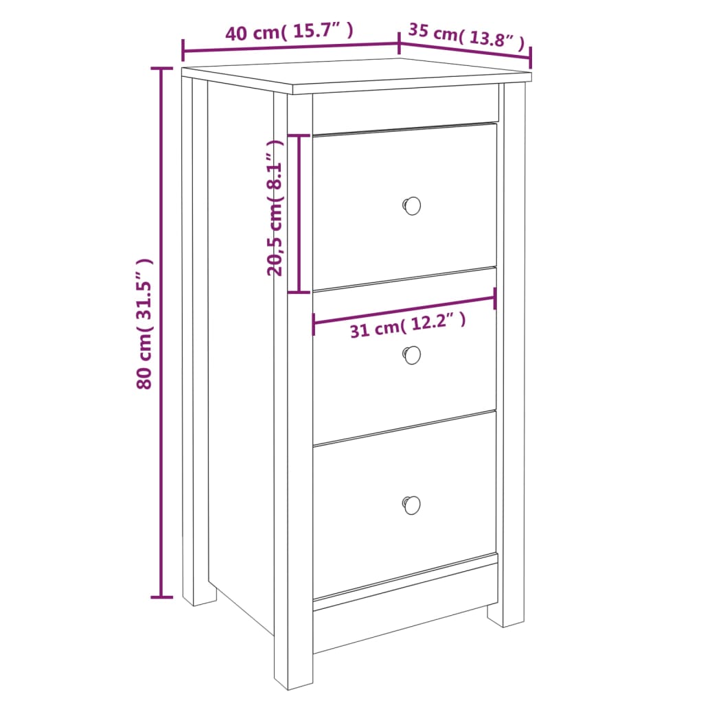 vidaXL Συρταριέρες 2 τεμ. Λευκό 40 x 35 x 80 εκ. από Μασίφ Ξύλο Πεύκου