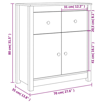 vidaXL Συρταριέρα Μαύρος 70 x 35 x 80 εκ. από Μασίφ Ξύλο Πεύκου