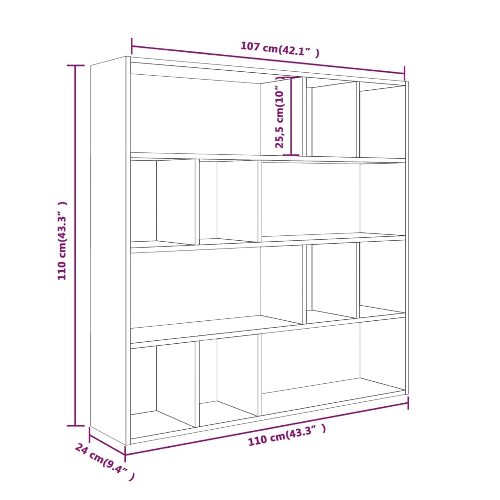 vidaXL Βιβλιοθήκη Καφέ Δρυς 110 x 24 x 110 εκ. από Επεξεργασμένο Ξύλο