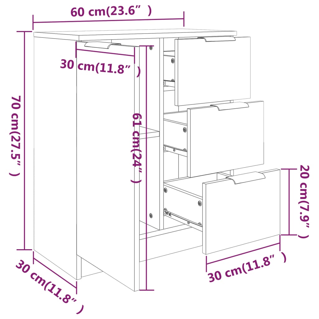 vidaXL Συρταριέρα Sonoma Δρυς 60 x 30 x 70 εκ. από Επεξεργασμένο Ξύλο