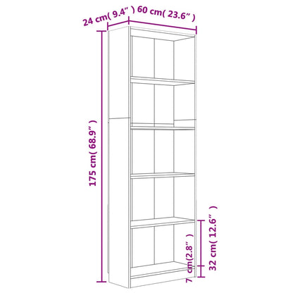 Βιβλιοθήκη 5 Ραφιών Καφέ Δρυς 60x24x175 εκ.