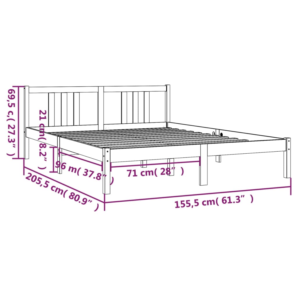 vidaXL Πλαίσιο Κρεβατιού Μελί 150 x 200 εκ. Μασίφ Ξύλο King Size