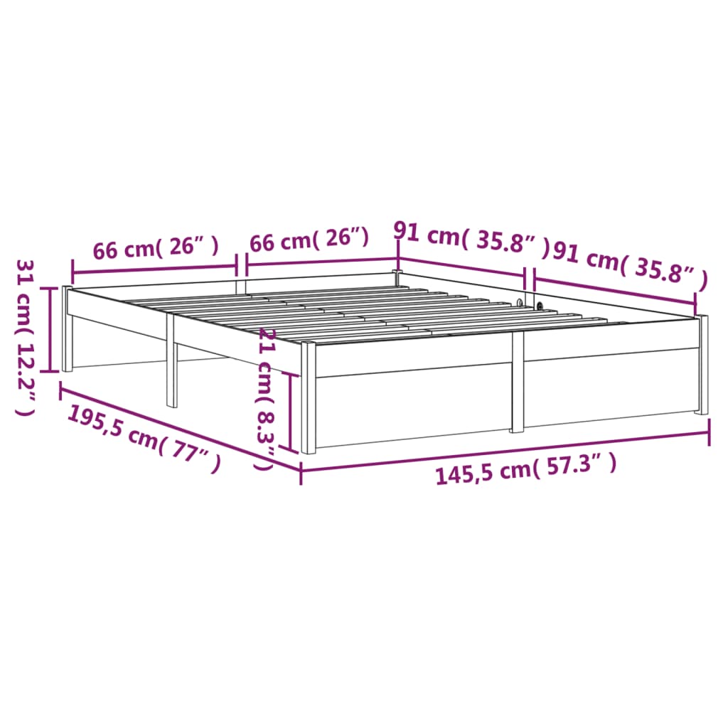 vidaXL Πλαίσιο Κρεβατιού 140 x 190 εκ. από Μασίφ Ξύλο