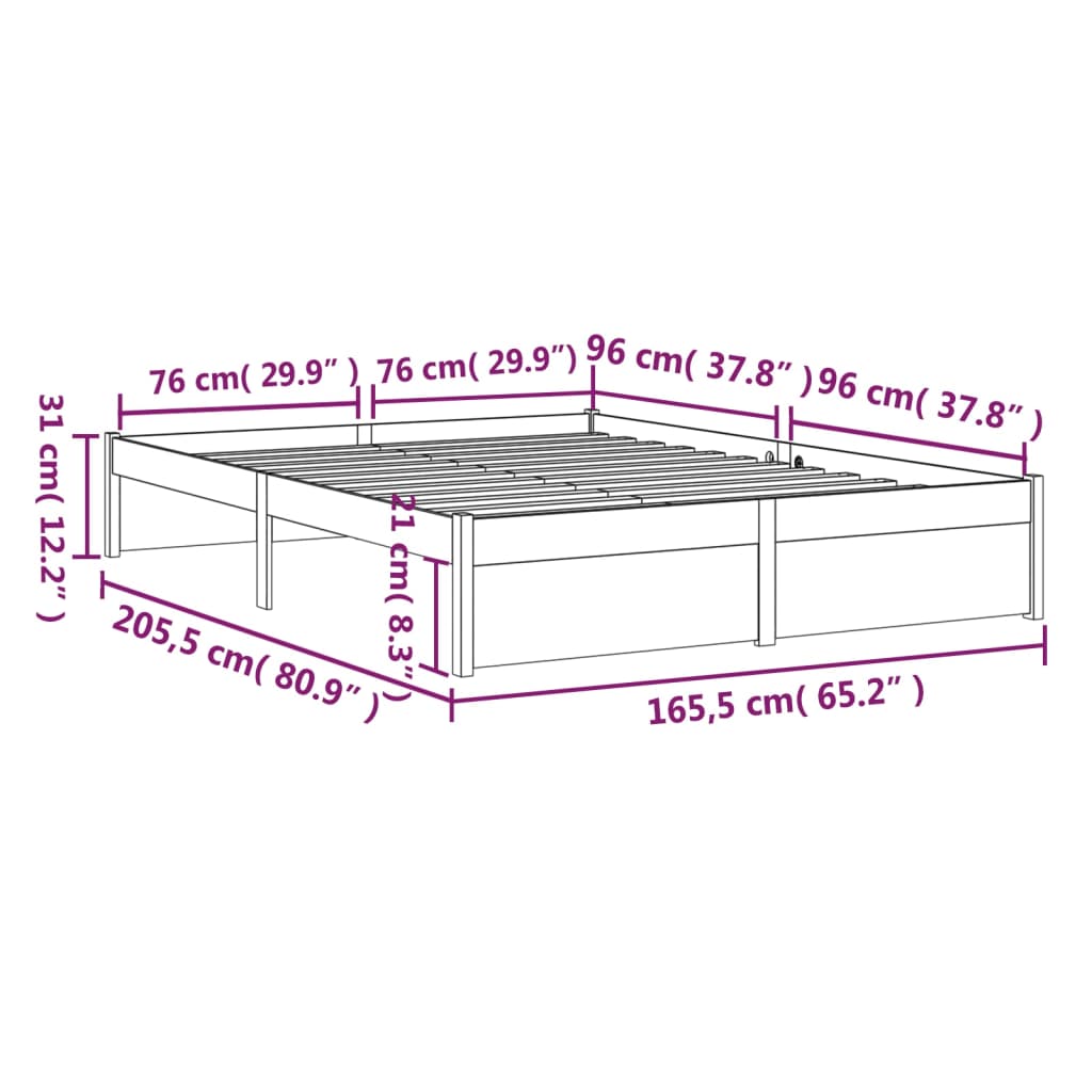 vidaXL Πλαίσιο Κρεβατιού Λευκό 160 x 200 εκ. από Μασίφ Ξύλο