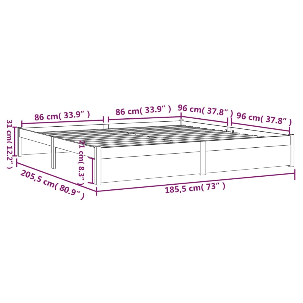 vidaXL Πλαίσιο Κρεβατιού Λευκό 180 x 200 εκ. Μασίφ Ξύλο Super King