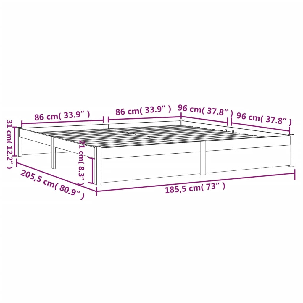 vidaXL Πλαίσιο Κρεβατιού Μελί 180 x 200 εκ. Μασίφ Ξύλο Super King