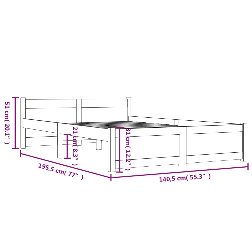 vidaXL Πλαίσιο Κρεβατιού 135 x 190 εκ. από Μασίφ Ξύλο