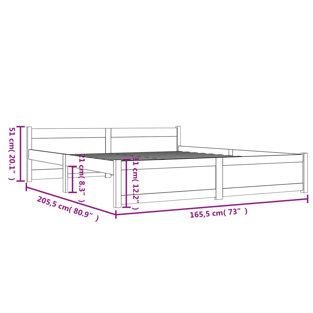 vidaXL Πλαίσιο Κρεβατιού Λευκό 160 x 200 εκ. από Μασίφ Ξύλο