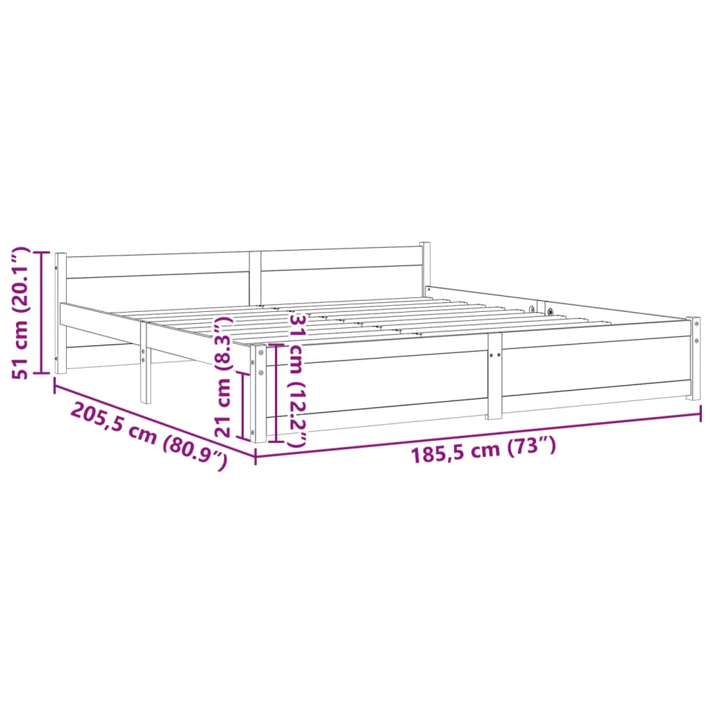 vidaXL Πλαίσιο Κρεβατιού Μελί 180 x 200 εκ. Μασίφ Ξύλο Super King