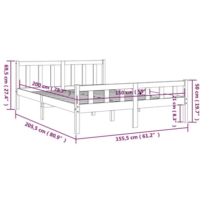 vidaXL Πλαίσιο Κρεβατιού Μελί 150 x 200 εκ. Μασίφ Ξύλο King Size