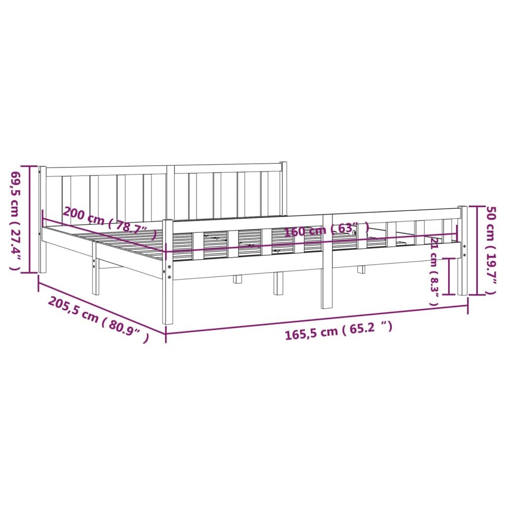 vidaXL Πλαίσιο Κρεβατιού Λευκό 160 x 200 εκ. από Μασίφ Ξύλο