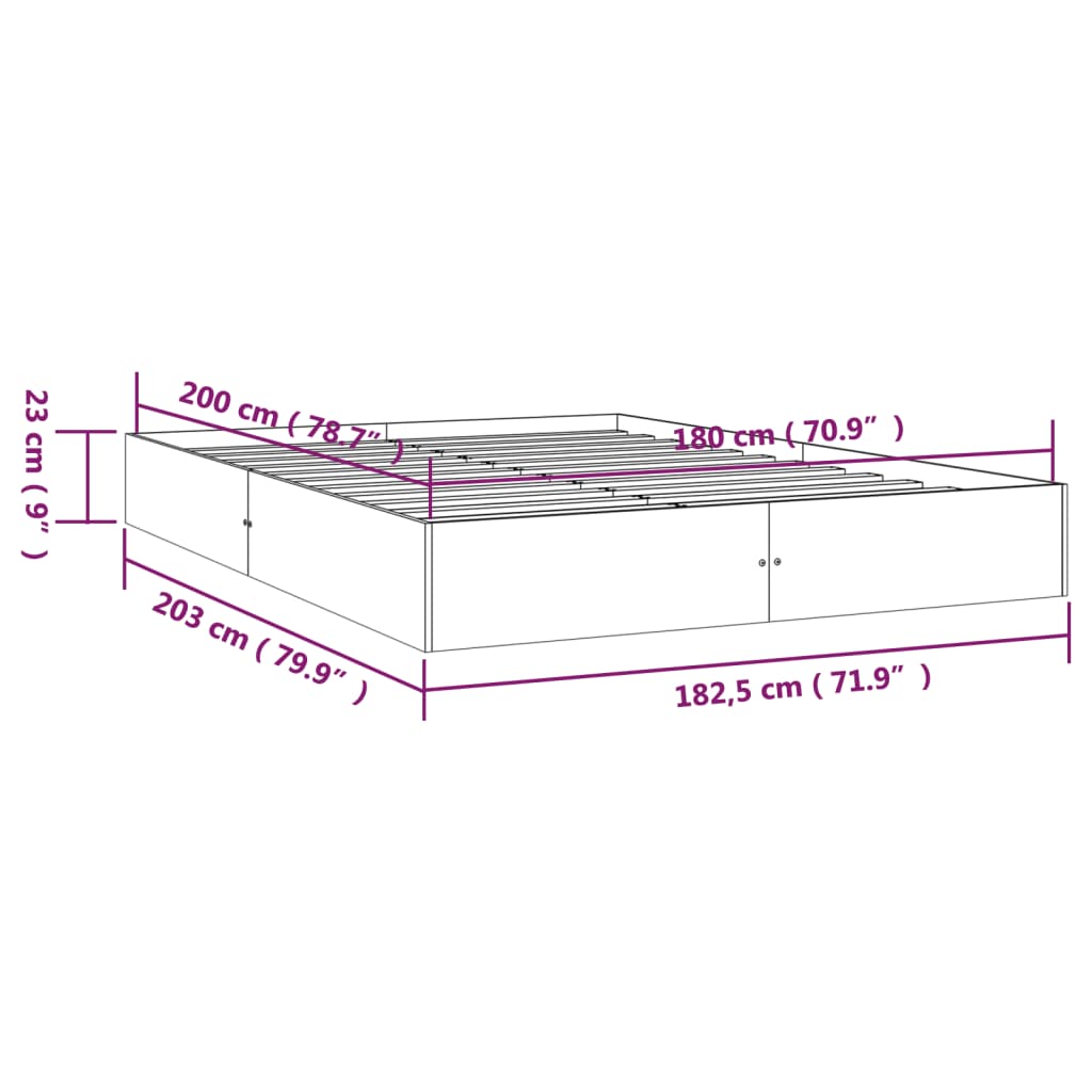 vidaXL Πλαίσιο Κρεβατιού Λευκό 180 x 200 εκ. Μασίφ Ξύλο Super King