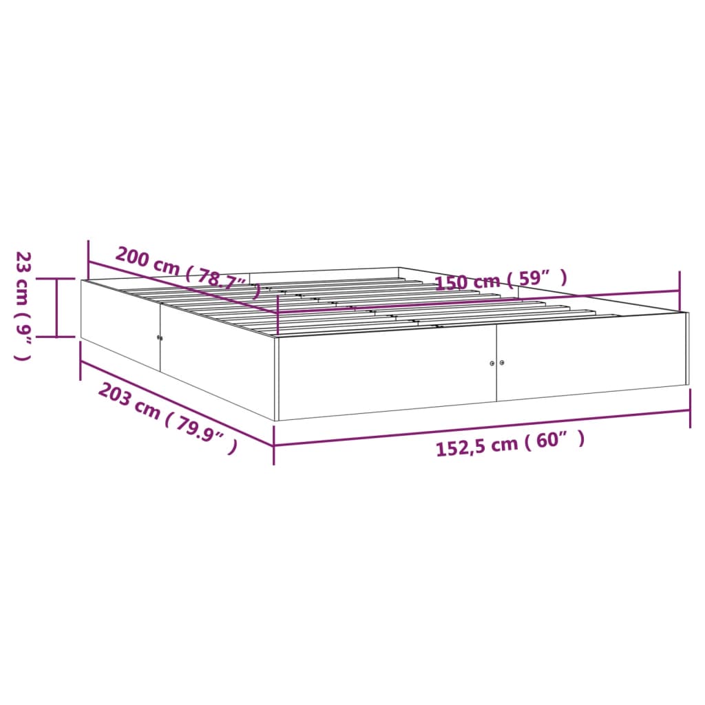 vidaXL Πλαίσιο Κρεβατιού Μελί 150 x 200 εκ. Μασίφ Ξύλο King Size