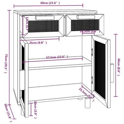 vidaXL Συρταριέρα Καφέ 60x30x75 εκ. Μασίφ Πεύκο & Φυσικό Ρατάν