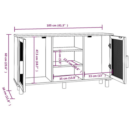 vidaXL Συρταριέρα Καφέ 105x30x60 εκ. Μασίφ Πεύκο & Φυσικό Ρατάν