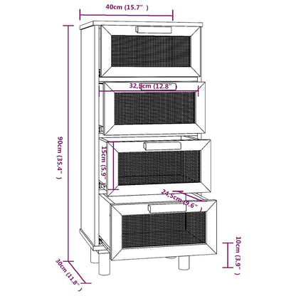 vidaXL Συρταριέρα Λευκή 40 x 30 x 90 εκ. Μασίφ Πεύκο & Φυσικό Ρατάν