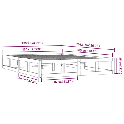 vidaXL Πλαίσιο Κρεβατιού Λευκό 180 x 200 εκ. Μασίφ Ξύλο Super King