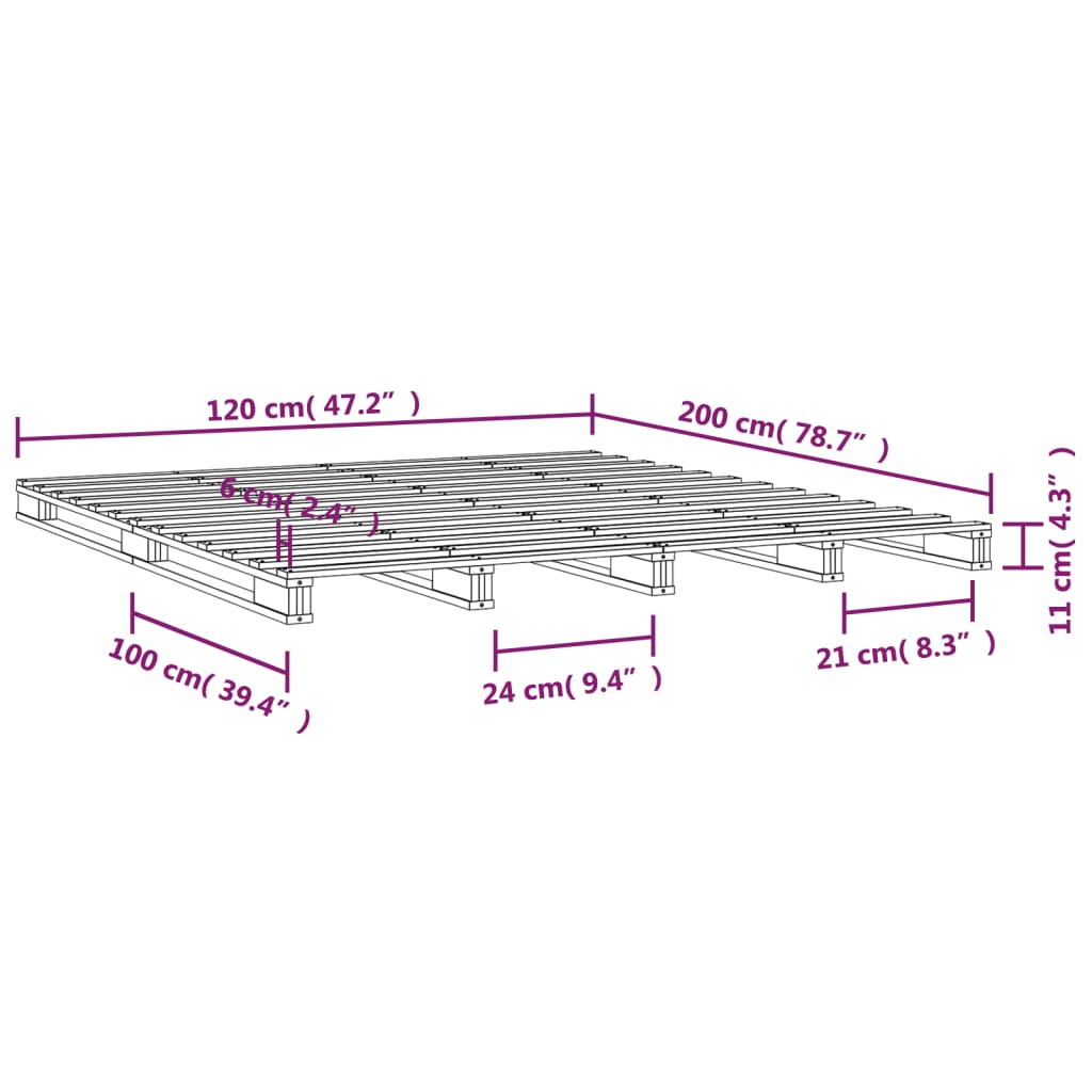 vidaXL Κρεβάτι από Παλέτες 120 x 200 εκ. από Μασίφ Ξύλο Πεύκου