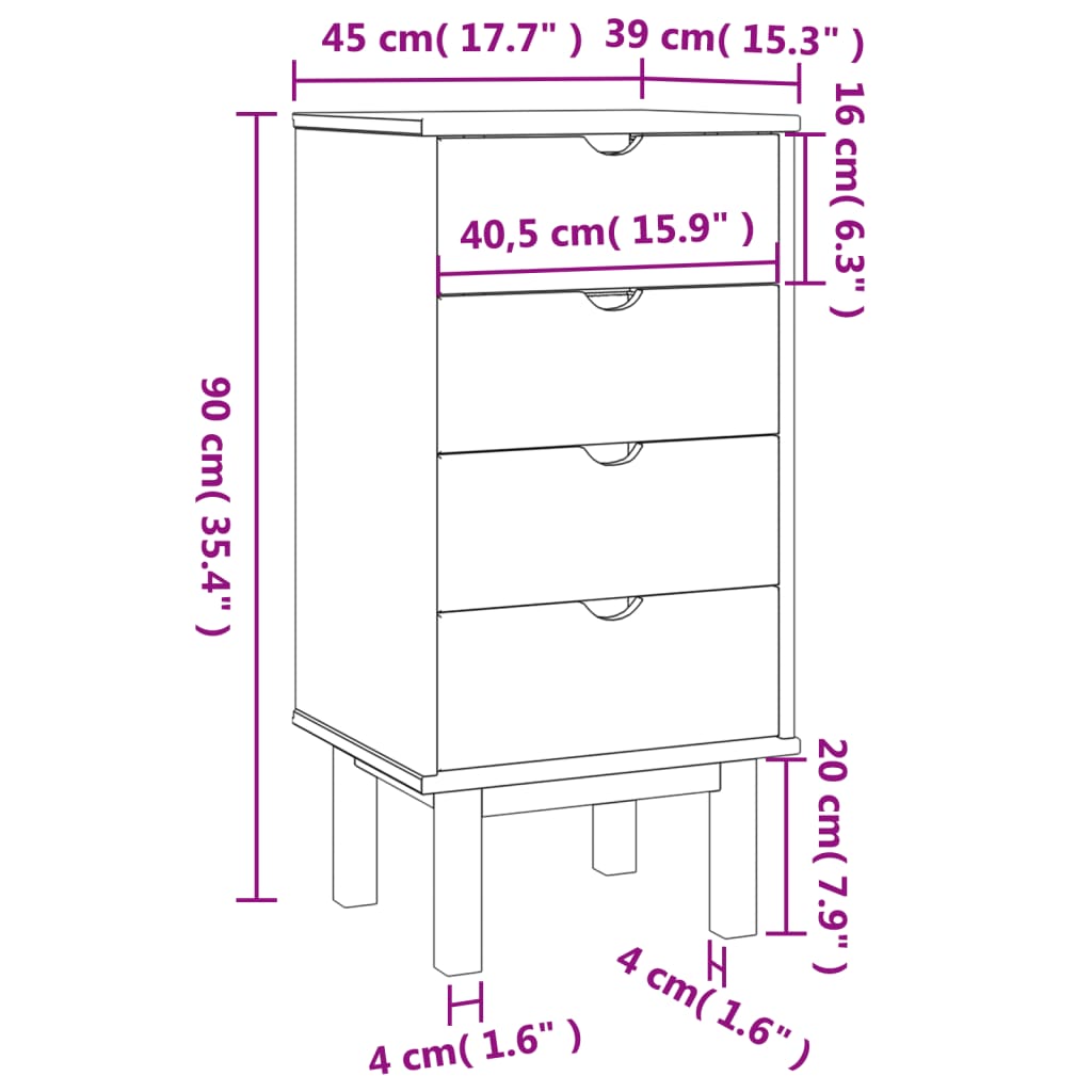 vidaXL Συρταριέρα OTTA Γκρι 45x39x90 εκ. από Μασίφ Ξύλο Πεύκου