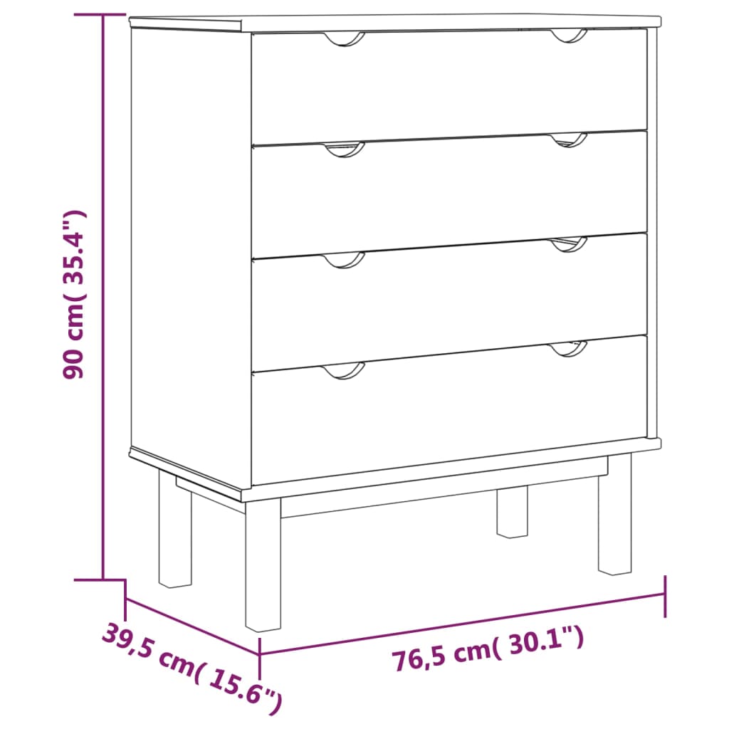 vidaXL Συρταριέρα OTTA Γκρι 76,5 x 39,5 x 90 εκ. από Μασίφ Ξύλο Πεύκου