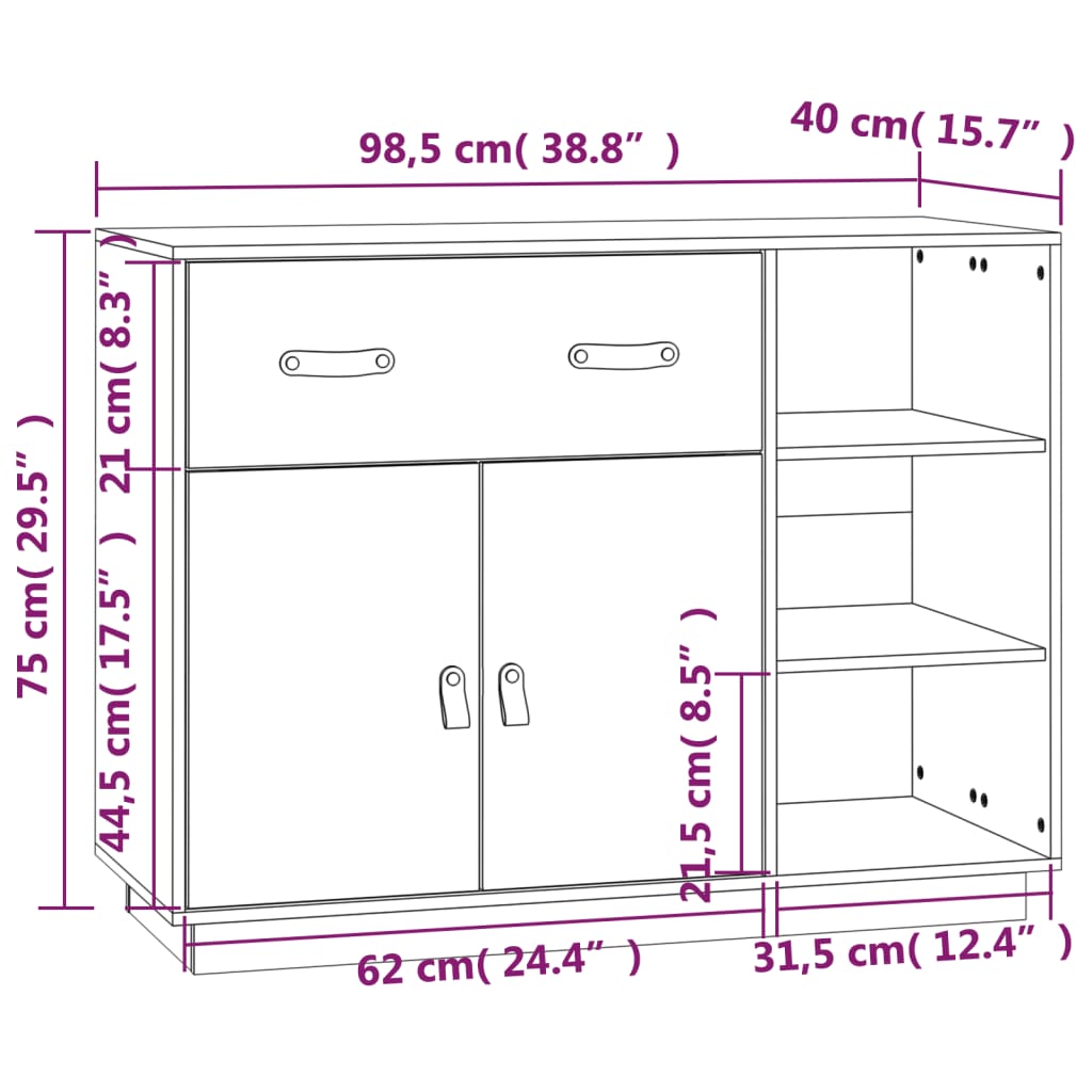 vidaXL Συρταριέρα Γκρι 98,5 x 40 x 75 εκ. από Μασίφ Ξύλο Πεύκου