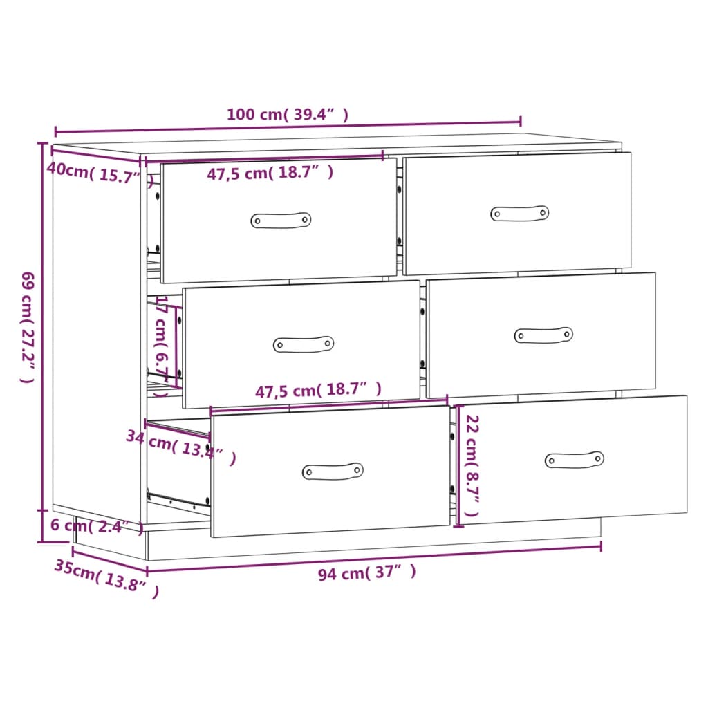 vidaXL Συρταριέρα Γκρι 100 x 40 x 75 εκ. από Μασίφ Ξύλο Πεύκου