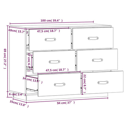 vidaXL Συρταριέρα Γκρι 100 x 40 x 75 εκ. από Μασίφ Ξύλο Πεύκου