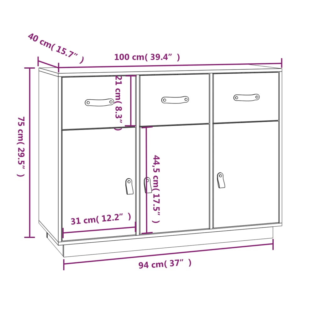 vidaXL Λευκή Συρταριέρα Μασίφ Ξύλο Πεύκου 100x40x75 εκ.