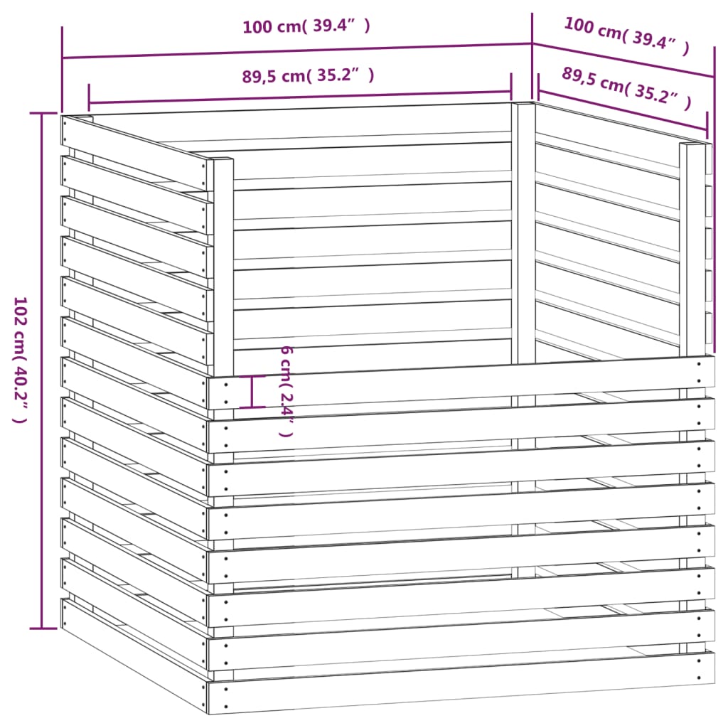 vidaXL Κομποστοποιητής 100x100x102 εκ. από Μασίφ Ξύλο Πεύκου