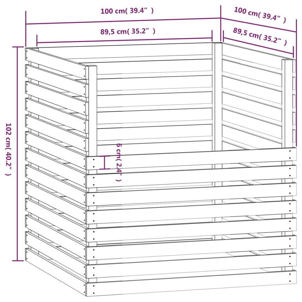 vidaXL Κομποστοποιητής Λευκός 100x100x102 εκ. από Μασίφ Ξύλο Πεύκου