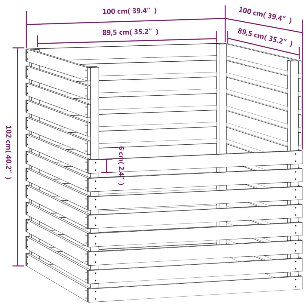 vidaXL Κομποστοποιητής Γκρι 100 x 100 x 102 εκ. από Μασίφ Ξύλο Πεύκου