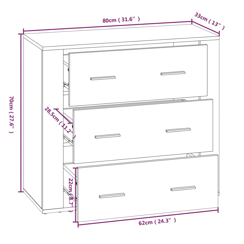 vidaXL Ντουλάπια Γυαλ. Λευκό 80x33x70 εκ. Επεξεργασμένο Ξύλο