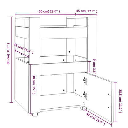 vidaXL Τρόλεϊ Κουζίνας Γυαλ. Λευκό 60x45x80 εκ. από Επεξεργασμένο Ξύλο