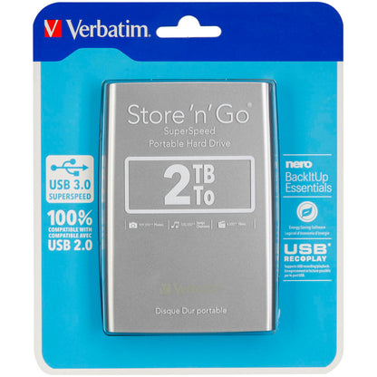 Verbatim Store 'n' Go 2.5" 2TB USB 3.0 Silver External Hard Drive 53189