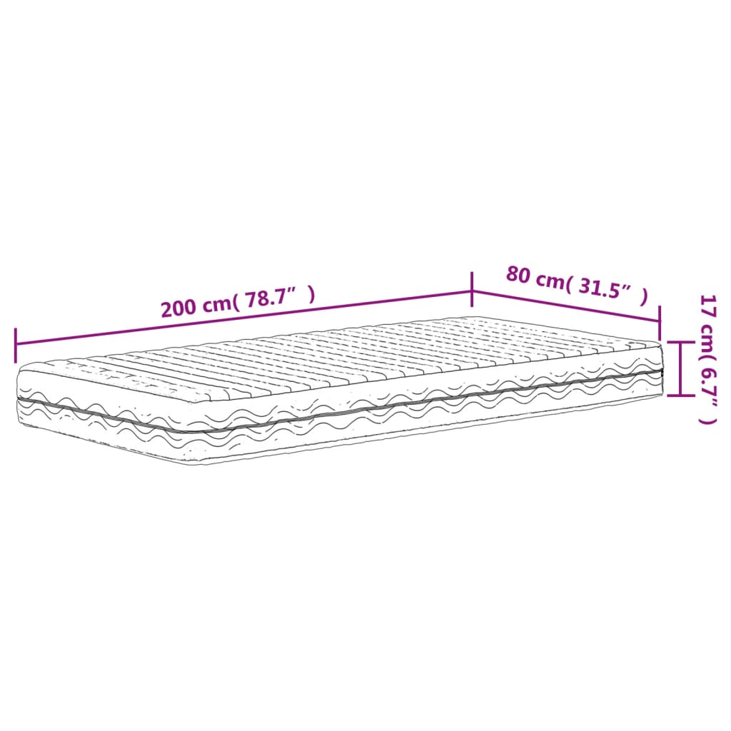 vidaXL Στρώμα Αφρού Σκληρότητα H2 H3 Λευκό 80 x 200 εκ.