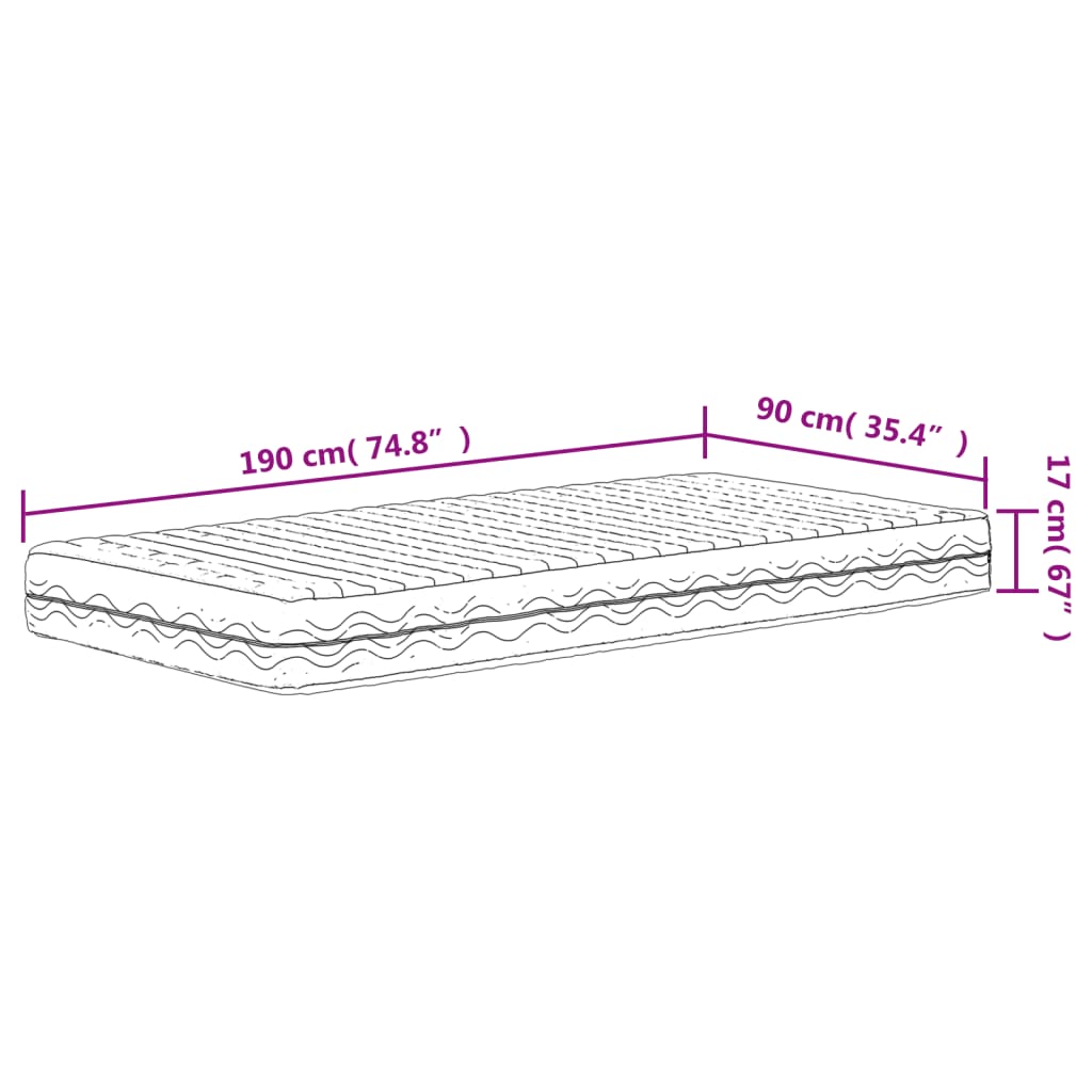 vidaXL Στρώμα Αφρού Σκληρότητα H2 H3 Λευκό 90 x 190 εκ.