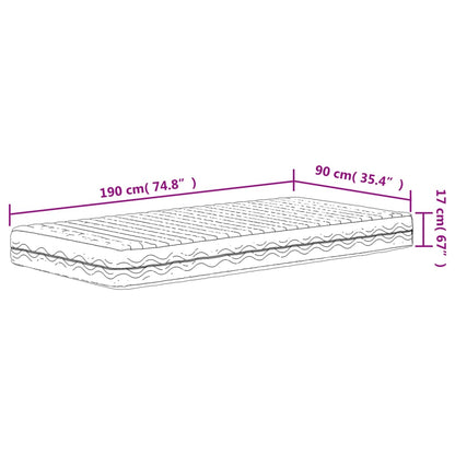 vidaXL Στρώμα Αφρού Σκληρότητα H2 H3 Λευκό 90 x 190 εκ.