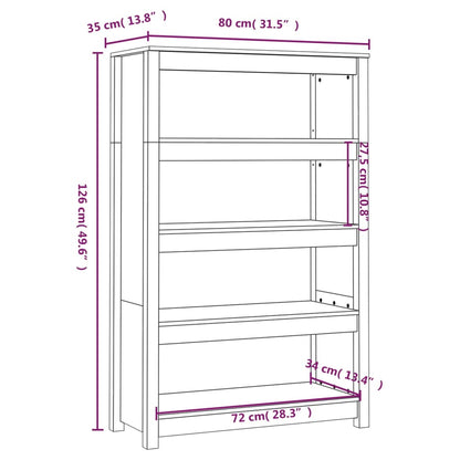 vidaXL Βιβλιοθήκη Λευκή 80x35x126 εκ. από Μασίφ Ξύλο Πεύκου