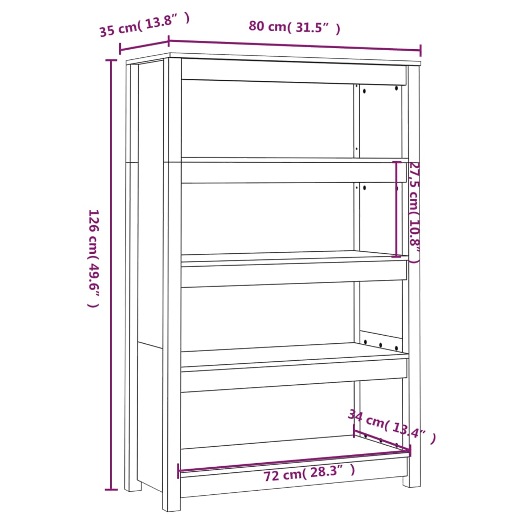 vidaXL Βιβλιοθήκη Γκρι 80x35x126 εκ. από Μασίφ Ξύλο Πεύκου