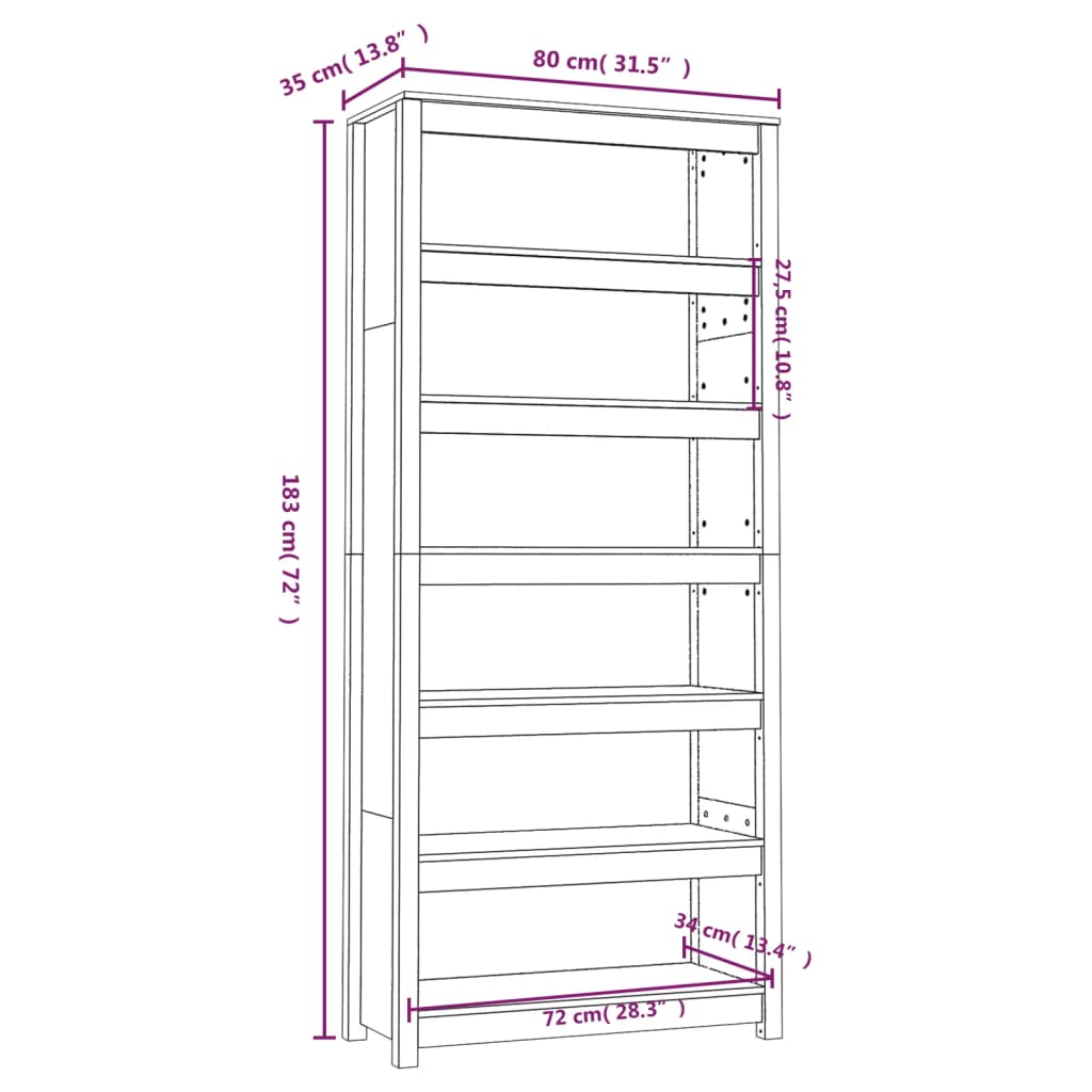 vidaXL Βιβλιοθήκη Λευκή 80x35x183 εκ. από Μασίφ Ξύλο Πεύκου