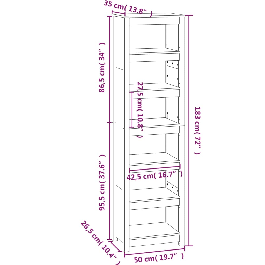 Βιβλιοθήκη από Μασίφ Ξύλο Πεύκου 50x35x183 εκ.