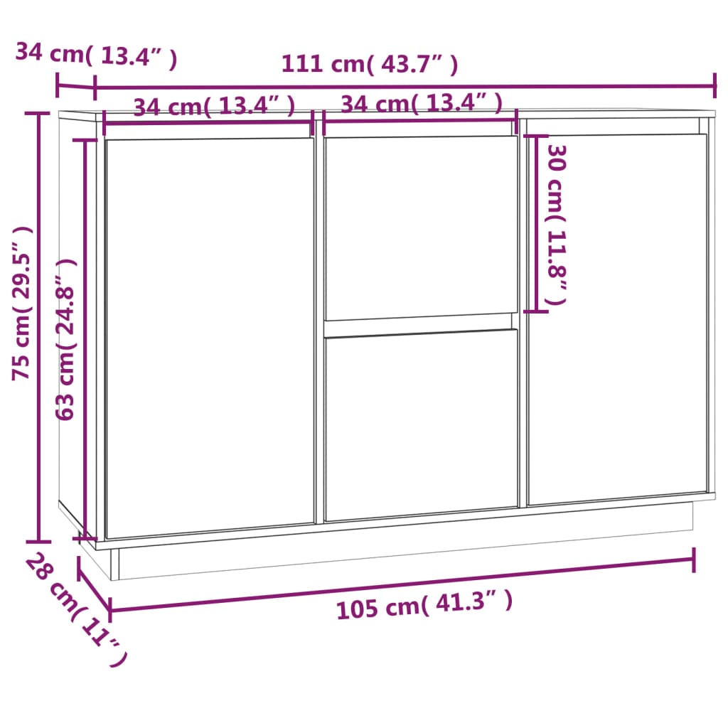 vidaXL Συρταριέρα Γκρι 111x34x75 εκ. από Μασίφ Ξύλο Πεύκου