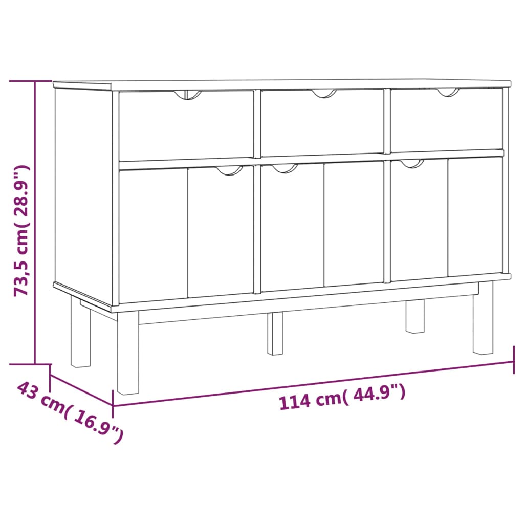 vidaXL Συρταριέρα OTTA Καφέ και Γκρι 114x43x73,5 εκ. Μασίφ Ξύλο Πεύκου